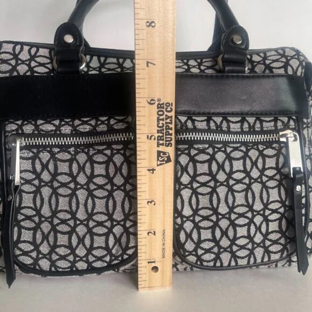 Black White Geometric Bowling Bag Satchel Purse Double Handle Handbag - Picture 10 of 12